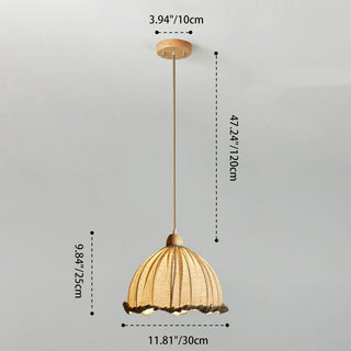 Traditional Vintage Lace Round Semi-circle Rubberwood Linen 1-Light Pendant Light For Bedroom