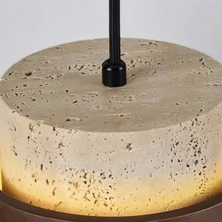 Stonel Contemporary Travertine Cylinder Pendant Lamp with Wood Frame U14