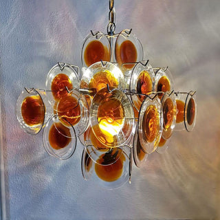 Murano Glass Chandelier — Mid-Century Modern Amber Tiered Lighting