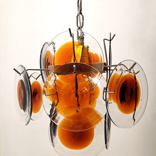 Murano Glass Chandelier — Mid-Century Modern Amber Tiered Lighting