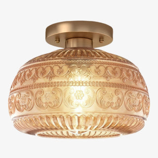 Lurex Stained Pattern Glass Flush Mount Ceiling Light - Engraved Design and Decorative Indoor Lighting U21