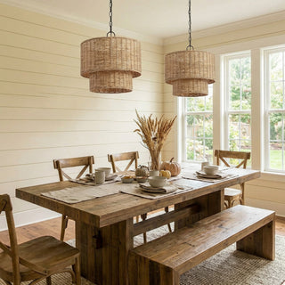 Rattanvo Dual Drum Rattan Pendant – Organic Texture for Dining Areas and Lobbies