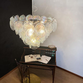 Murano Style Iridescent Glass Disc Chandelier — Modern Ceiling Light