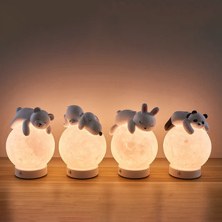 Contemporary Creative Rechargeable Iron Resin PLA Ball Moon Planet Bear Panda Rabbit LED Table Lamp Night Light For Bedside