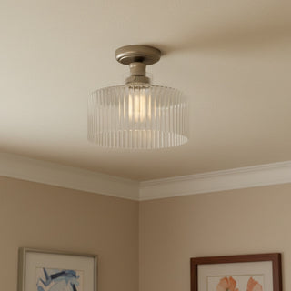 Ribora Vintage - Inspired Ribbed Glass Ceiling Lamp - Industrial Style Flush Mount for Modern Interiors U05