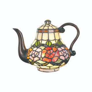Traditional Tiffany Creative Rose Kettle Shape Stained Glass 1-Light Table Lamp For Dining Room