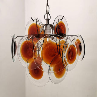 Murano Glass Chandelier — Mid-Century Modern Amber Tiered Lighting
