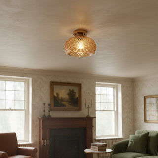 Lurex Stained Pattern Glass Flush Mount Ceiling Light - Engraved Design and Decorative Indoor Lighting U21