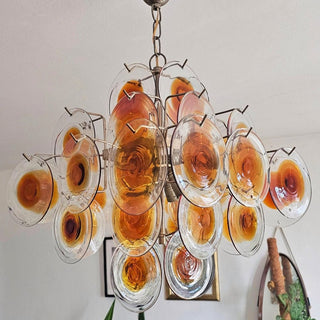 Murano Glass Chandelier — Mid-Century Modern Amber Tiered Lighting