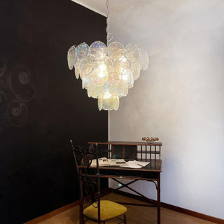 Murano Style Iridescent Glass Disc Chandelier — Modern Ceiling Light