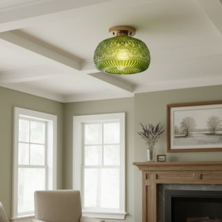 Lurex Stained Pattern Glass Flush Mount Ceiling Light - Engraved Design and Decorative Indoor Lighting U21