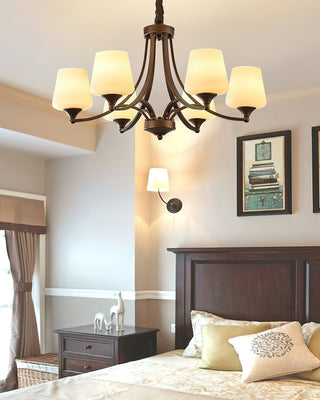 Orion Rustic Wood Metal Chandelier Glass Shades