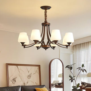 Orion Rustic Wood Metal Chandelier Glass Shades