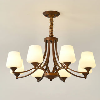 Orion Rustic Wood Metal Chandelier Glass Shades