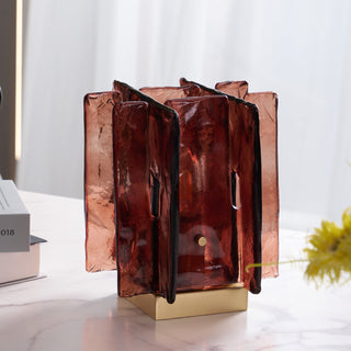 Lion Crimson Textured Glass Table Lamp