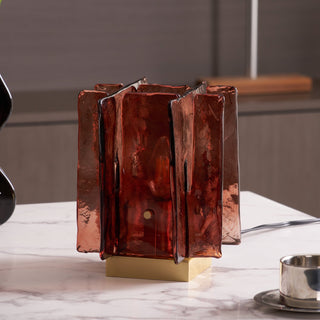 Lion Crimson Textured Glass Table Lamp