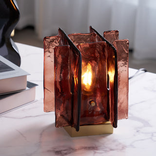 Lion Crimson Textured Glass Table Lamp