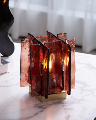 Lion Crimson Textured Glass Table Lamp