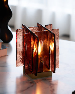 Lion Crimson Textured Glass Table Lamp
