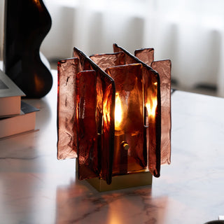 Lion Crimson Textured Glass Table Lamp