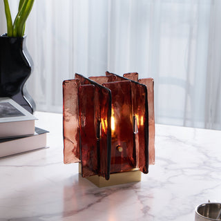 Lion Crimson Textured Glass Table Lamp