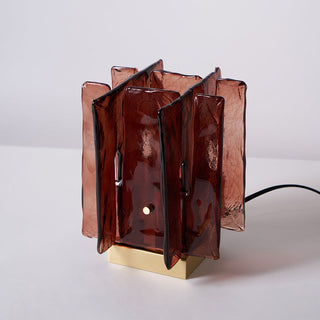 Lion Crimson Textured Glass Table Lamp