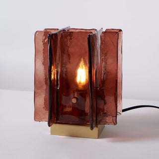 Lion Crimson Textured Glass Table Lamp