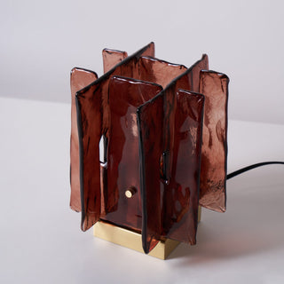 Lion Crimson Textured Glass Table Lamp