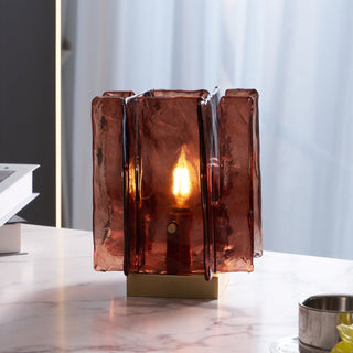 Lion Crimson Textured Glass Table Lamp