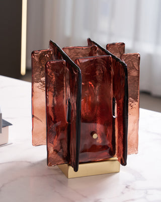 Lion Crimson Textured Glass Table Lamp