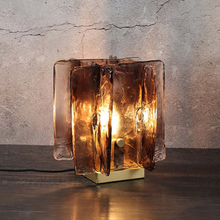 Lion Crimson Textured Glass Table Lamp