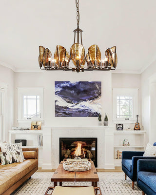 Amber Shell Vintage Glass Chandelier