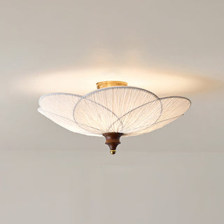Petal Silk & Walnut Ceiling Light