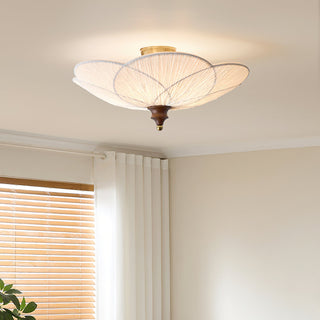 Petal Silk & Walnut Ceiling Light