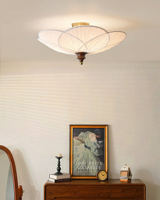 Petal Silk & Walnut Ceiling Light