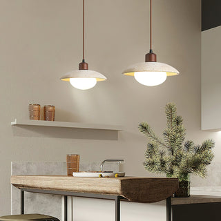 Aria Disc Oriental Yellow Travertine Pendant Light