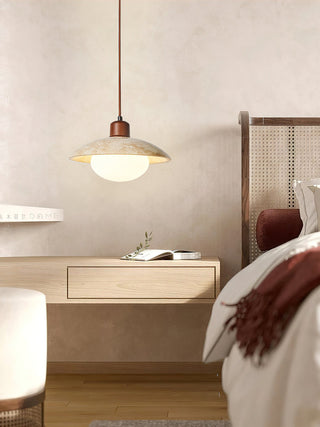 Aria Disc Oriental Yellow Travertine Pendant Light