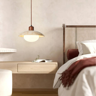 Aria Disc Oriental Yellow Travertine Pendant Light
