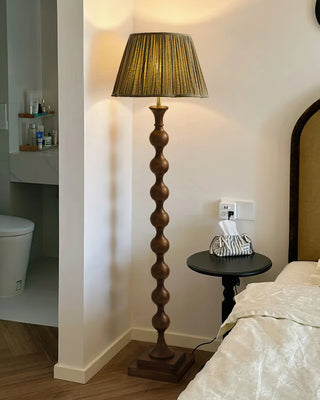 Beaded Dark Wood Floor Lamp