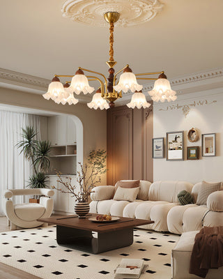 Blossom Brass Dark Wood 8-Light Chandelier
