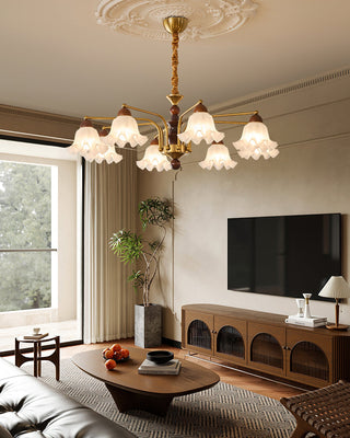 Blossom Brass Dark Wood 8-Light Chandelier