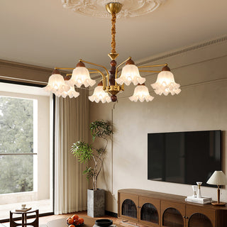 Blossom Brass Dark Wood 8-Light Chandelier