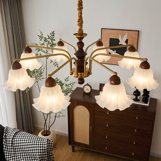 Blossom Brass Dark Wood 8-Light Chandelier