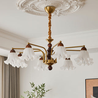 Blossom Brass Dark Wood 8-Light Chandelier
