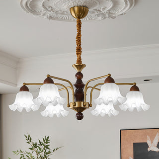 Blossom Brass Dark Wood 8-Light Chandelier