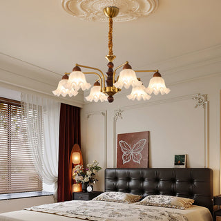 Blossom Brass Dark Wood 8-Light Chandelier