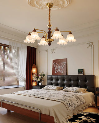 Blossom Brass Dark Wood 8-Light Chandelier