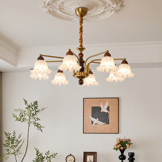Blossom Brass Dark Wood 8-Light Chandelier