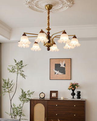 Blossom Brass Dark Wood 8-Light Chandelier