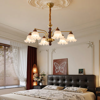 Blossom Brass Dark Wood 8-Light Chandelier